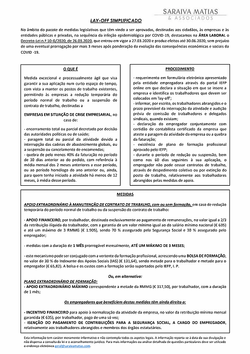 COVID-19 Lay-off Simplificado - Decreto Lei nº 10-G/2020, de 26 de março